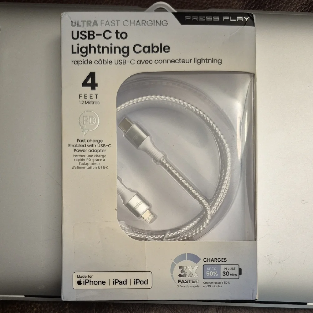 Silver USB-C to Lightning Cable